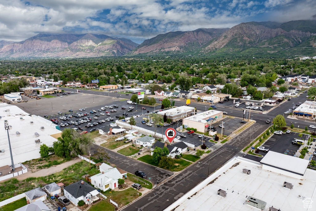 Drone / aerial view of a mountain backdrop