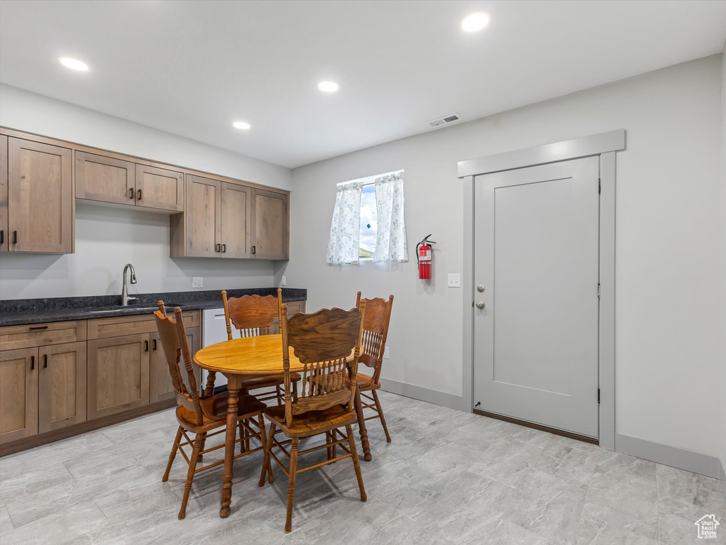 Dining area with recessed lighting