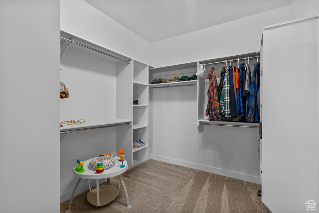 Spacious closet with carpet floors