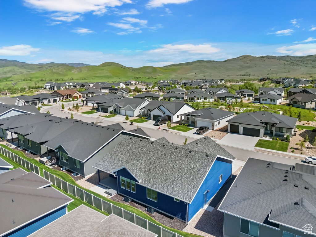 Aerial perspective of suburban area with mountains