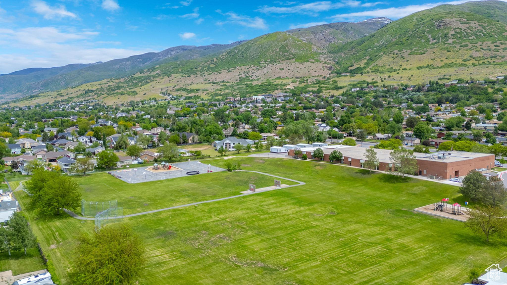 Drone / aerial view of a mountain backdrop