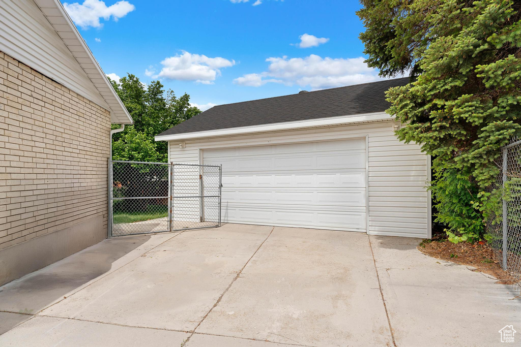 View of detached garage