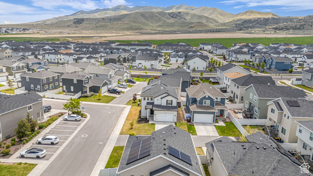 Aerial perspective of suburban area featuring mountains