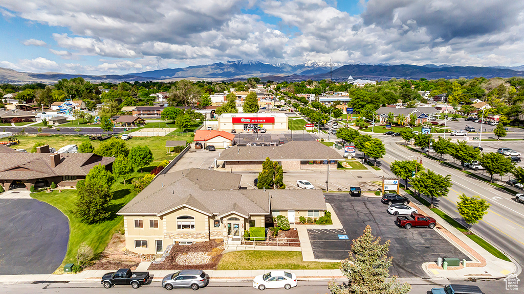 Drone / aerial view of a mountainous background