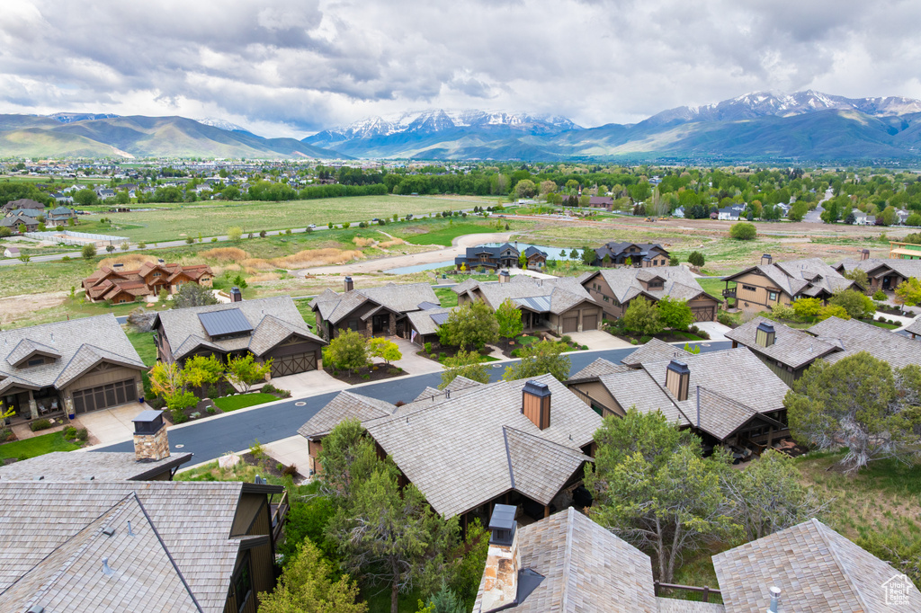 Aerial view of a mountain backdrop