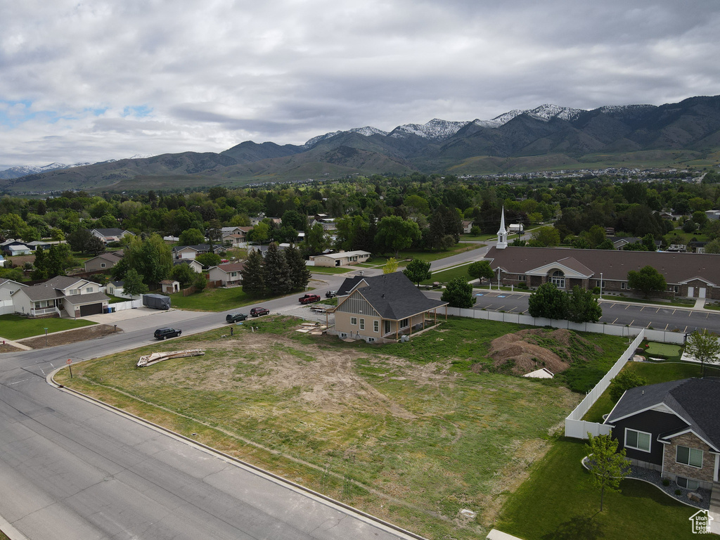 Aerial perspective of suburban area with mountains