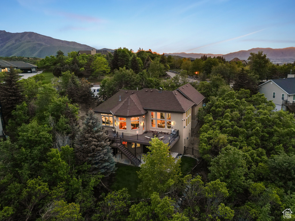 Aerial view at dusk of a mountain view