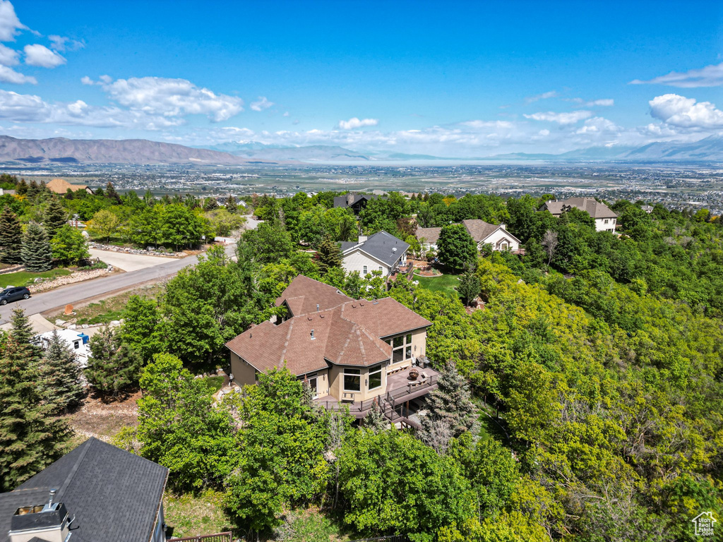 Aerial view of a mountain backdrop