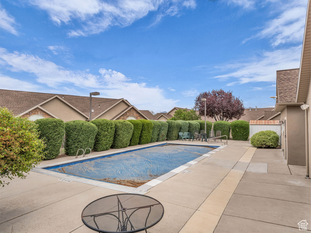 View of pool featuring a patio area and a fenced backyard