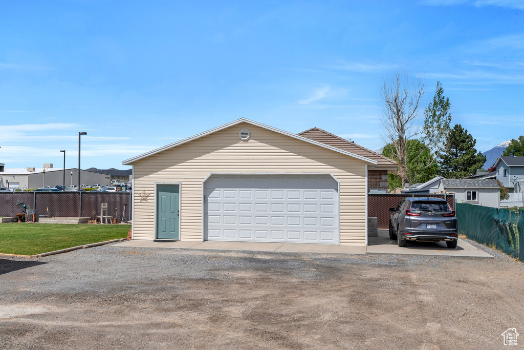 View of detached garage