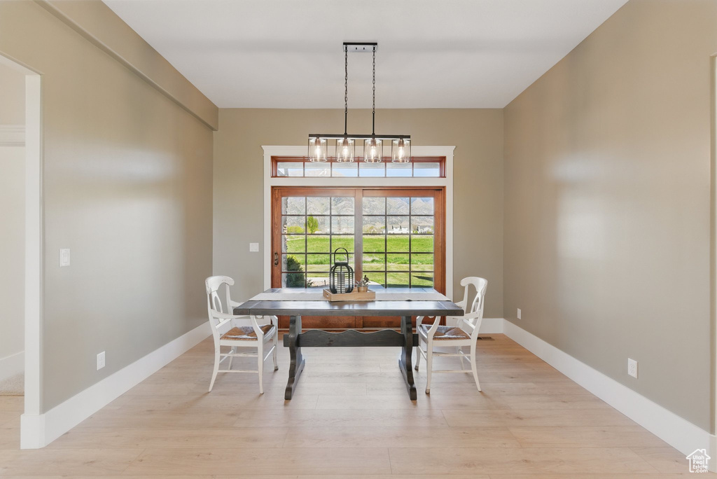 Dining area featuring baseboards and light wood-style floors