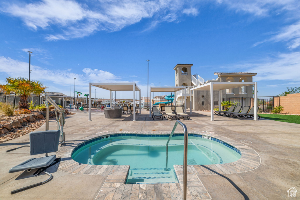 View of swimming pool featuring a swimming pool and a patio area