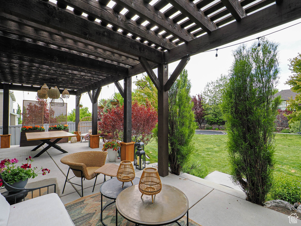 View of patio with a pergola