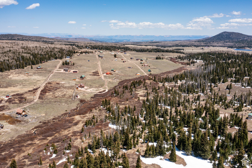 Aerial overview of property\'s location with a mountainous background