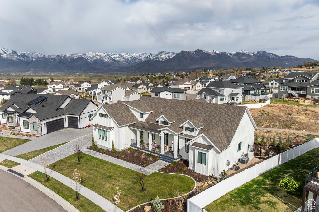 View of mountain background with nearby suburban area