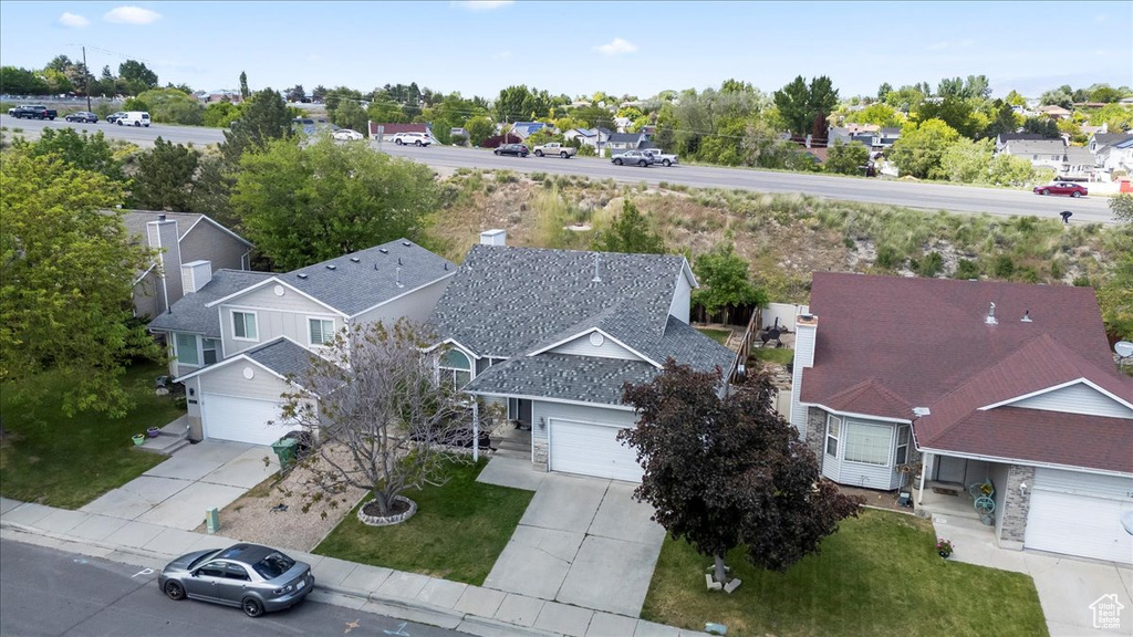 Aerial perspective of suburban area