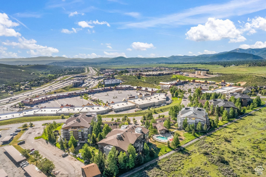 Drone / aerial view of a mountainous background