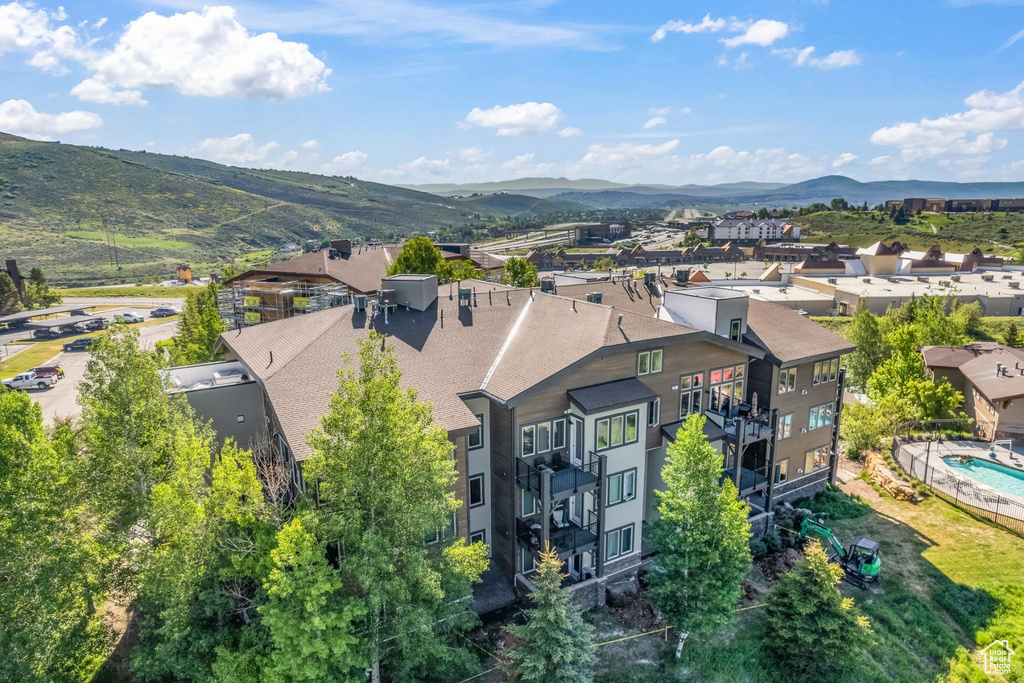 Aerial view of a mountain backdrop