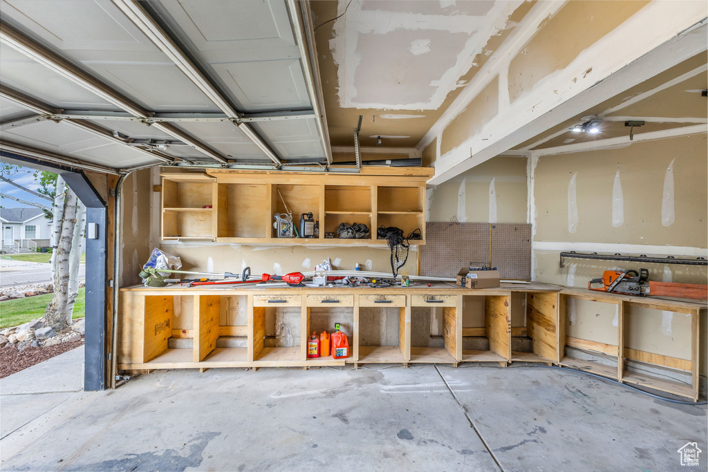 Garage with a workshop area