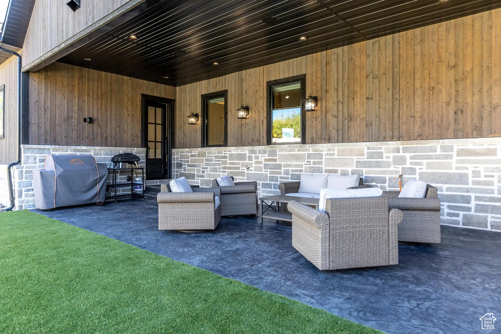 View of patio / terrace featuring a grill and an outdoor hangout area