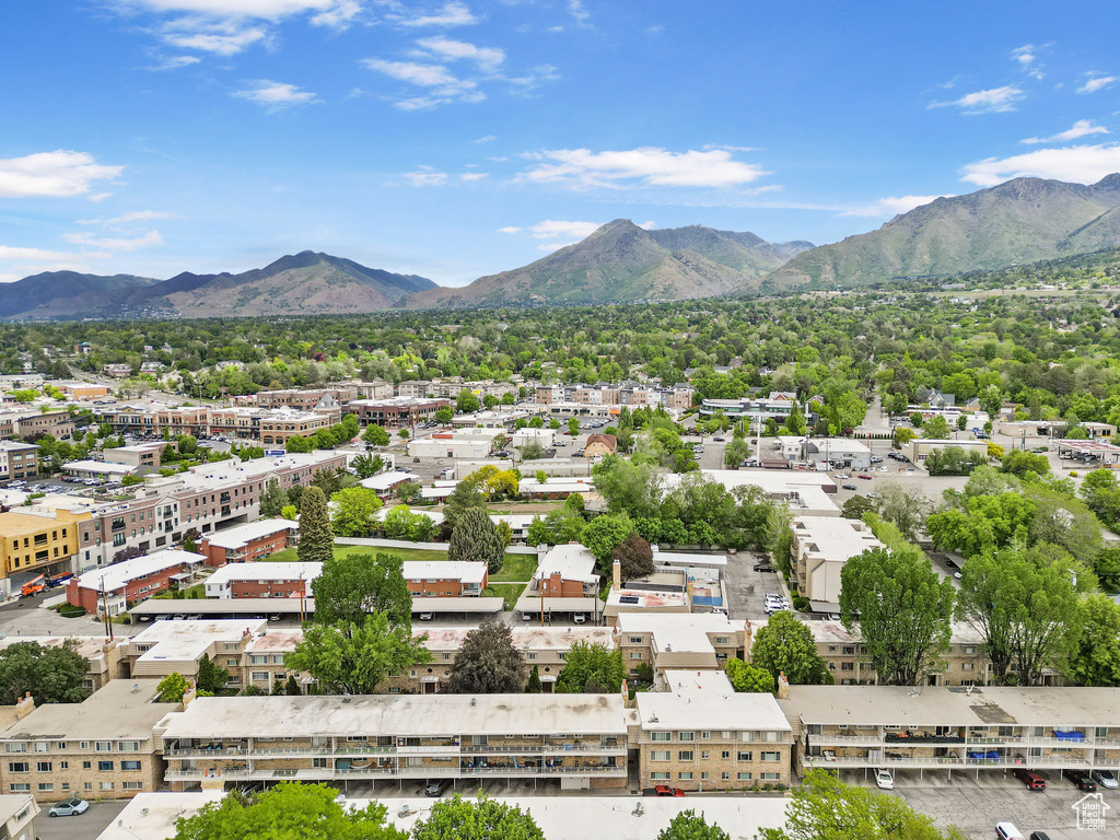 Aerial view of a mountain backdrop