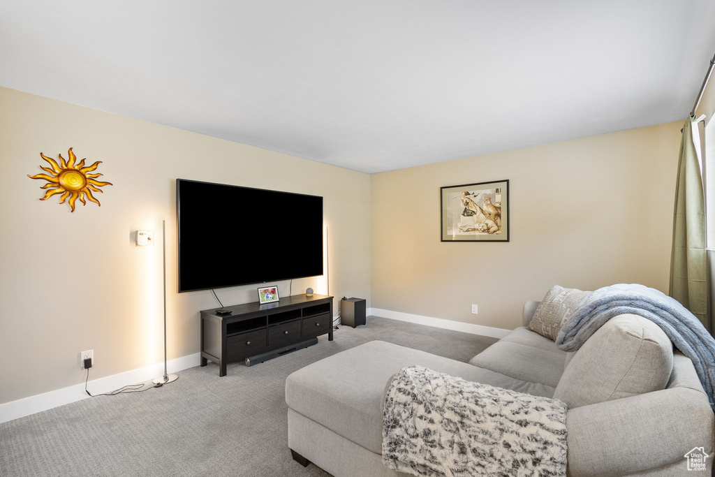 Living room featuring carpet floors and baseboards