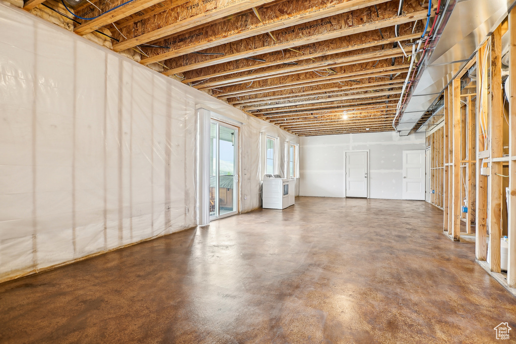 Basement with washer and dryer
