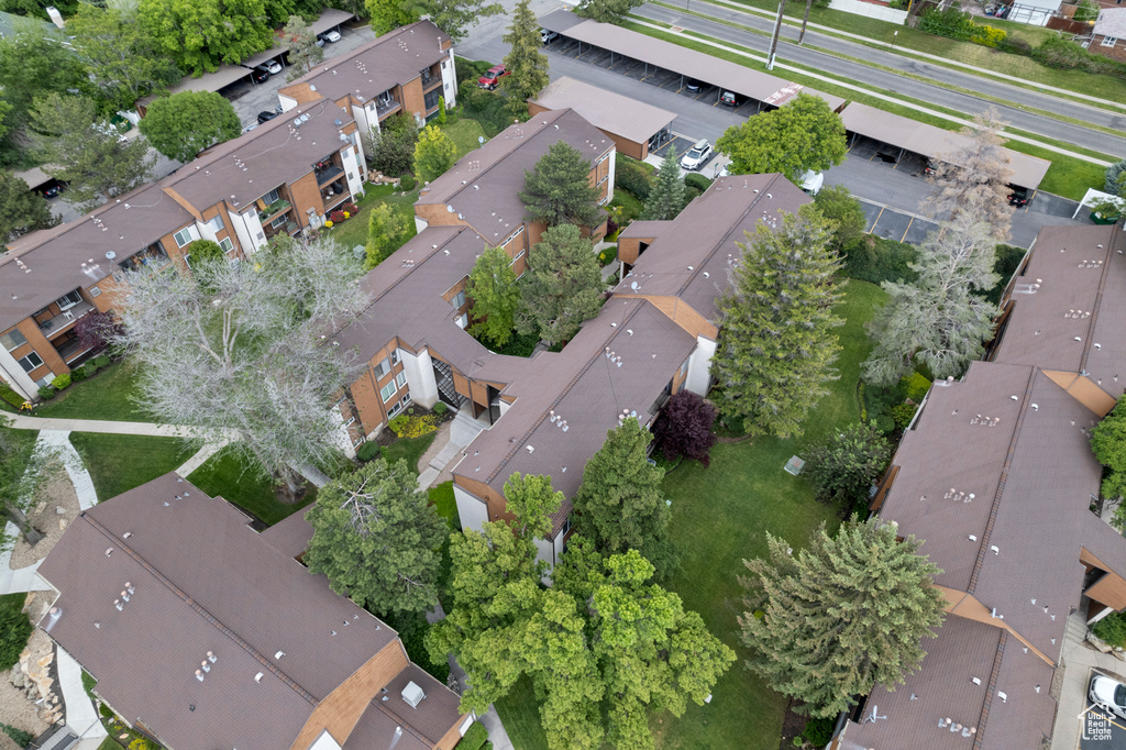 Aerial overview of property's location with nearby suburban area