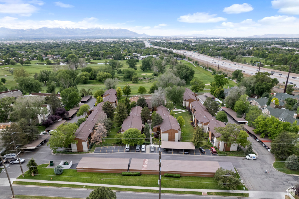 Bird's eye view of a mountainous background