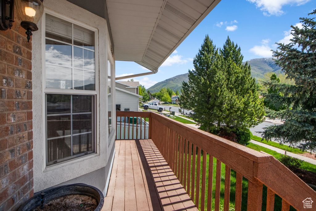 Wooden deck with a mountain view