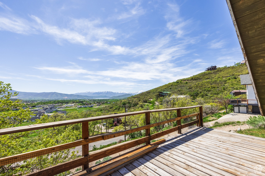 Wooden deck with a mountain view