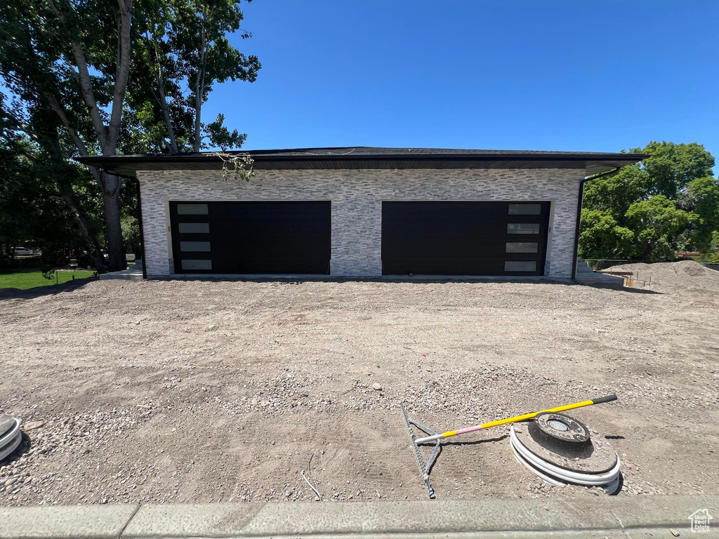 View of detached garage