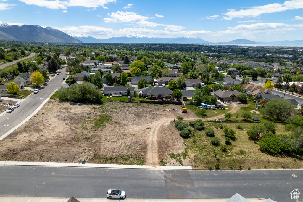 Aerial perspective of suburban area featuring mountains