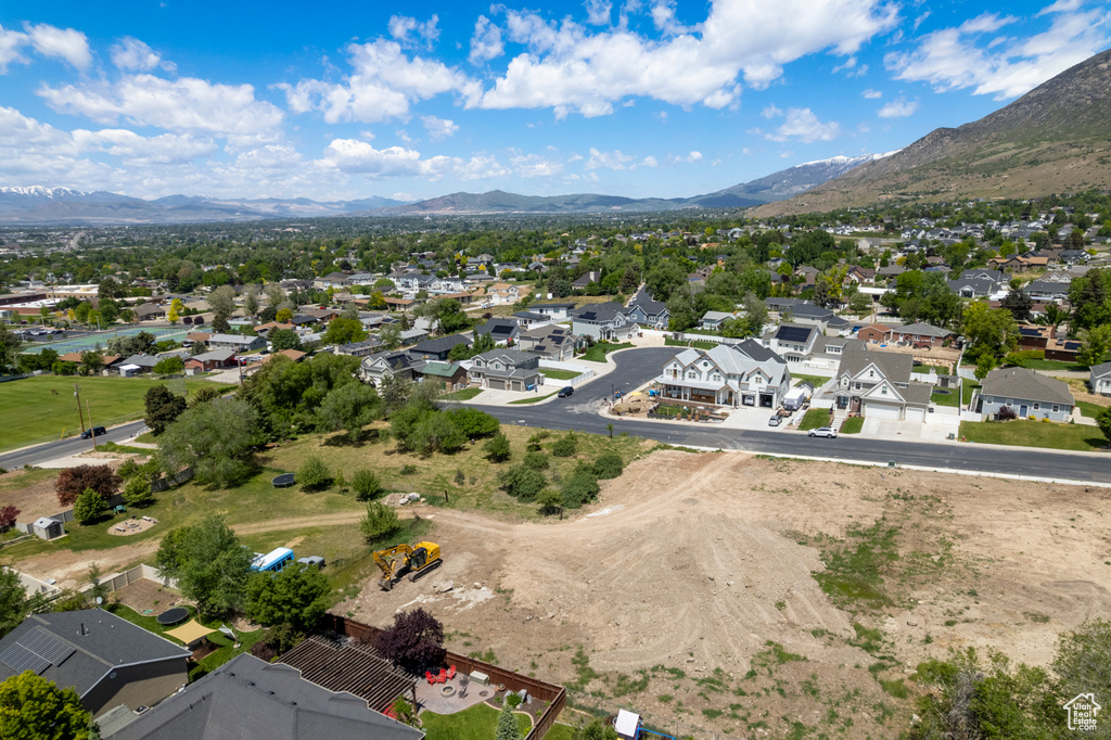 Aerial perspective of suburban area with mountains