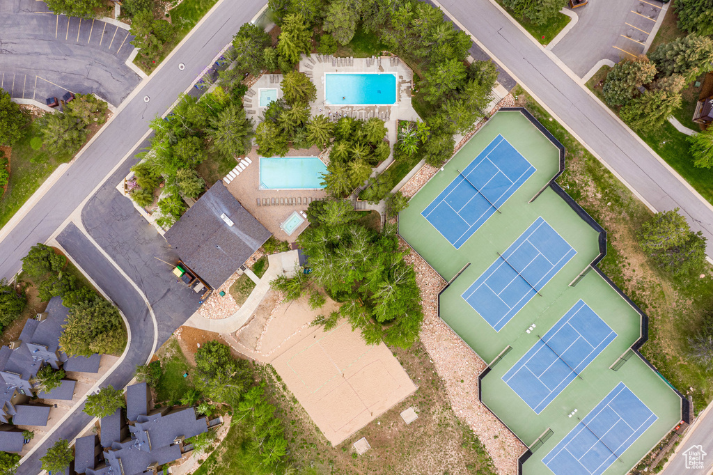 Aerial view of a pool