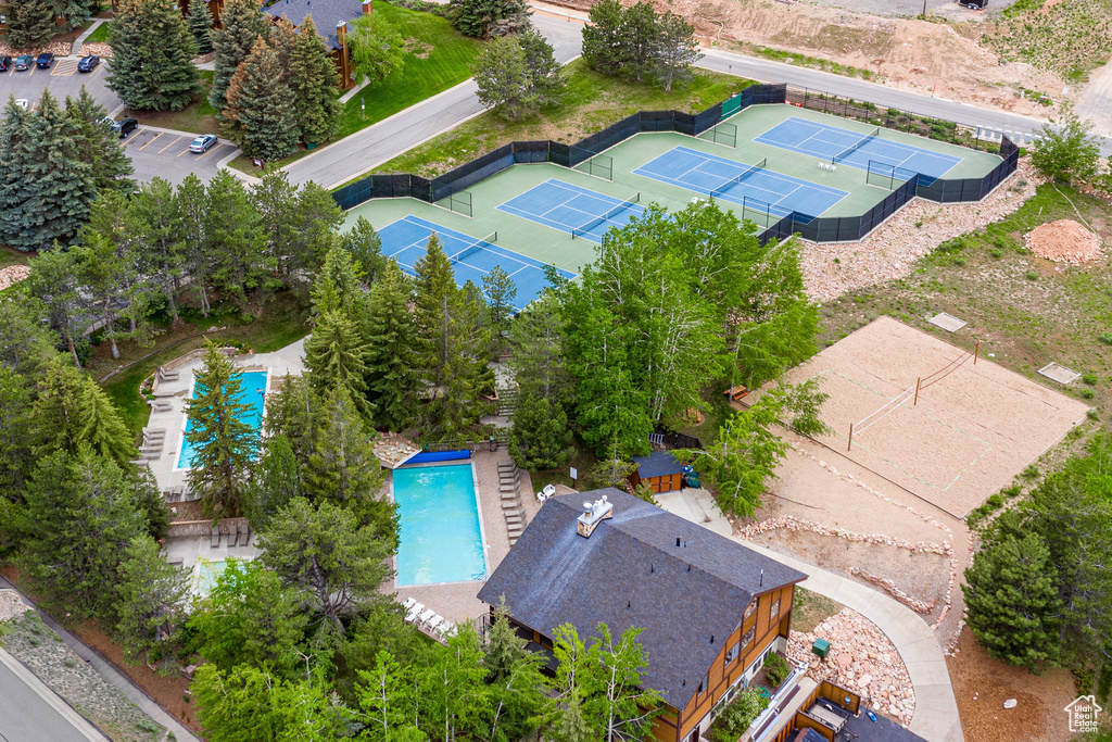 Aerial view of a pool area