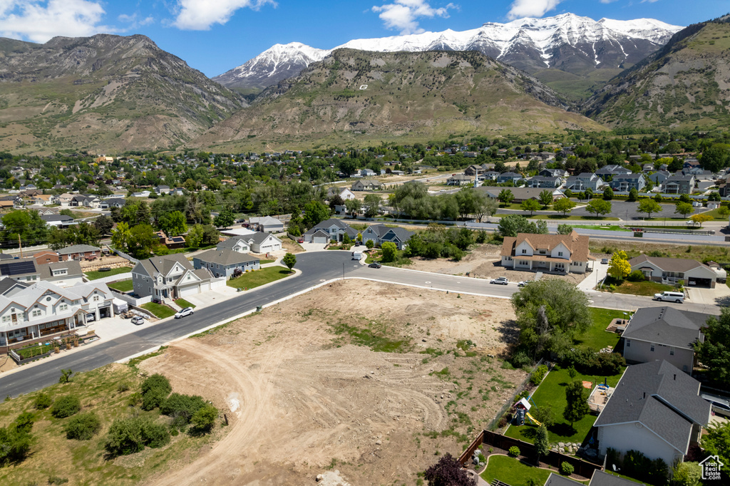 Aerial view of residential area with mountains