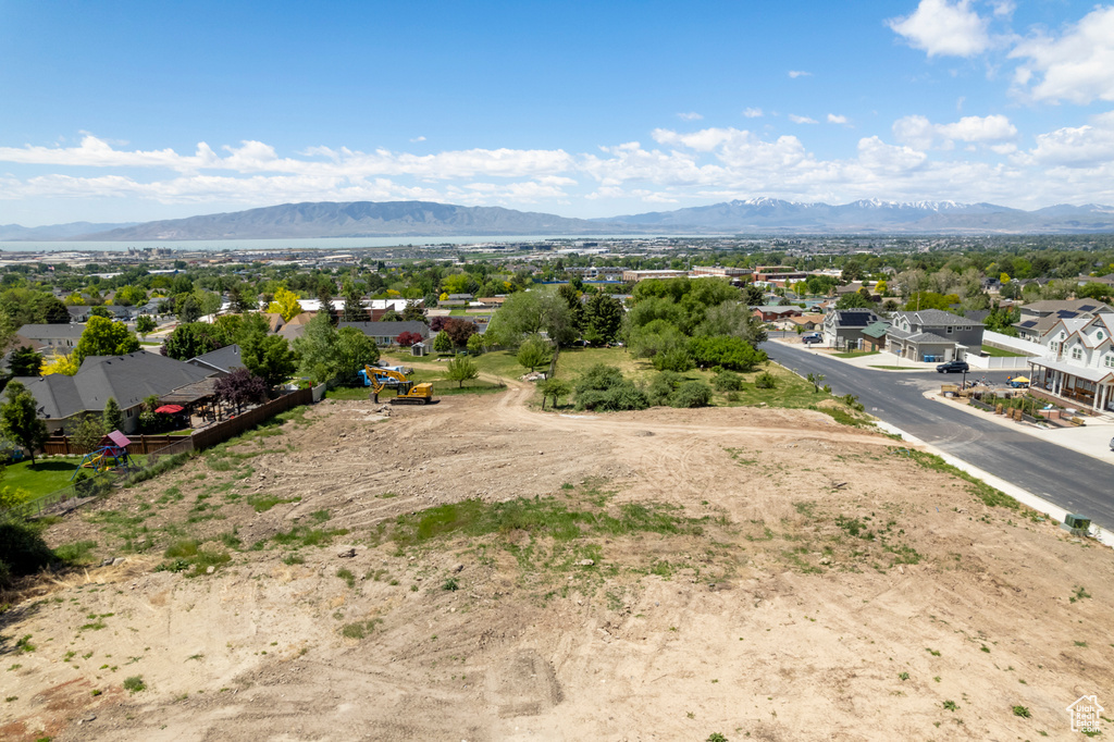 Aerial perspective of suburban area with mountains