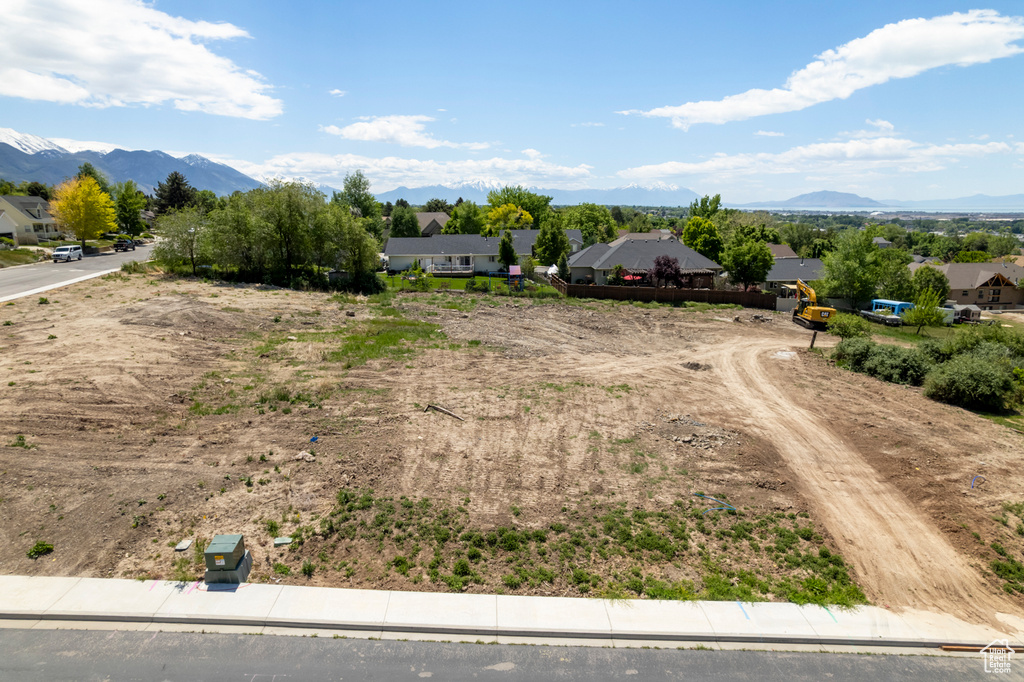 Aerial perspective of suburban area featuring mountains