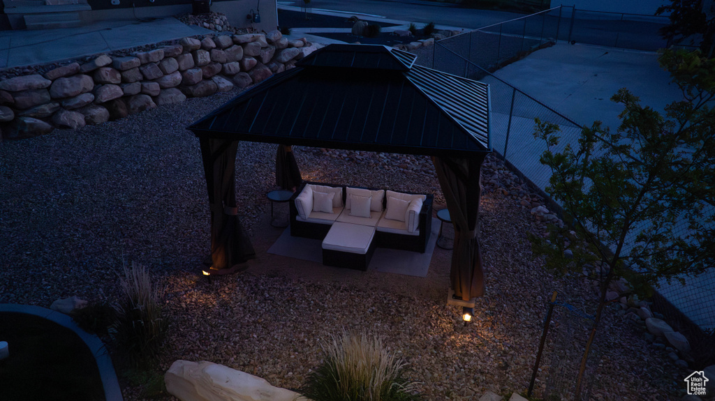 View of yard featuring a patio and a gazebo