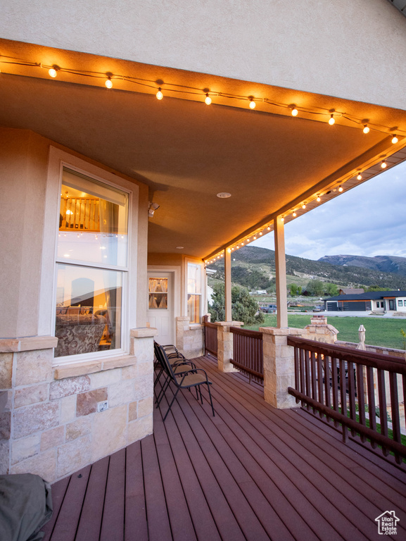 Wooden terrace with a mountain view