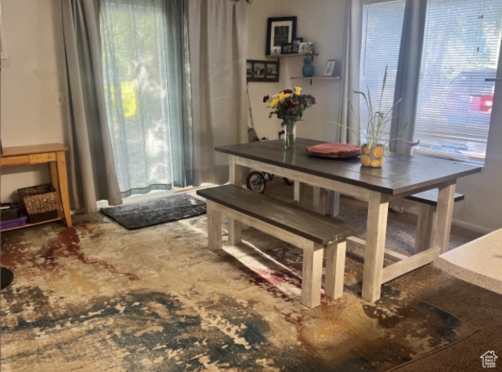 View of carpeted dining area
