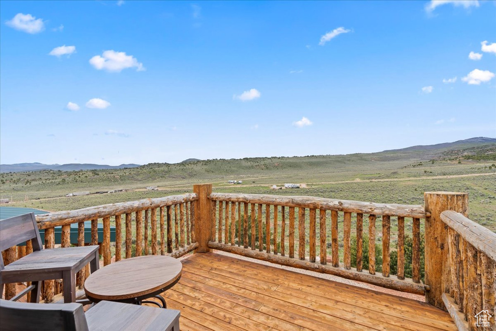 Wooden deck with a mountain view