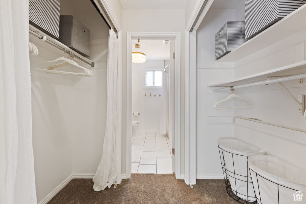 Walk in closet with carpet
