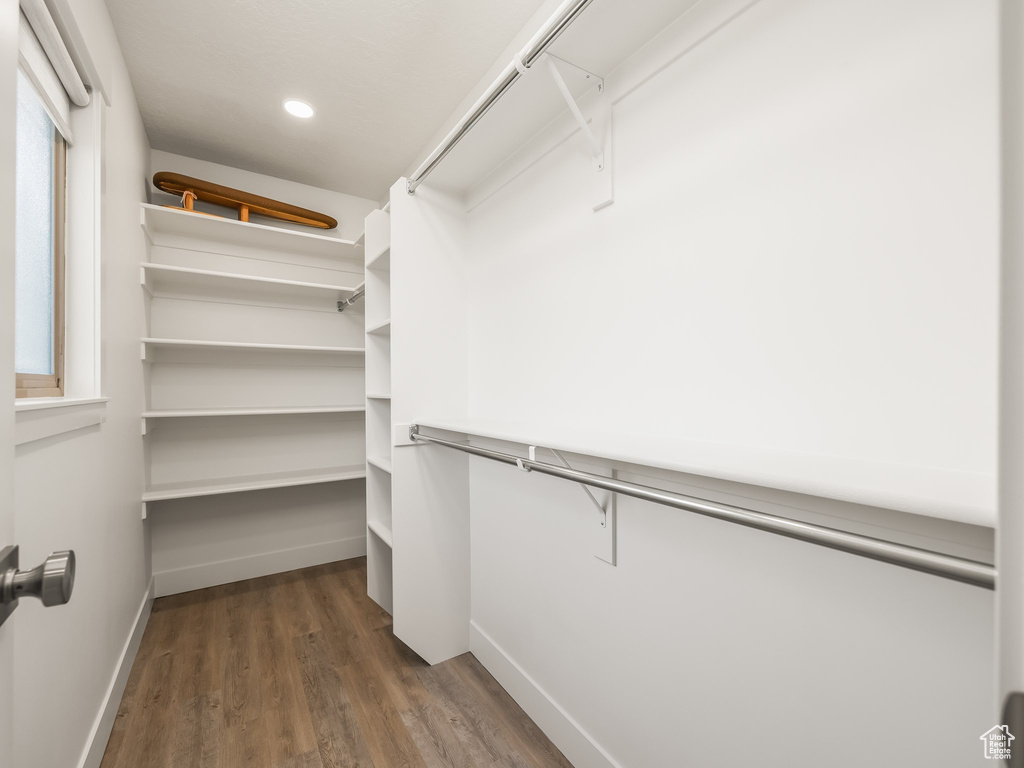 Walk in closet featuring wood finished floors
