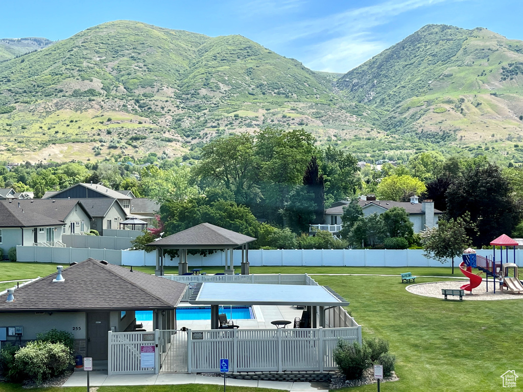 Mountain view featuring nearby suburban area