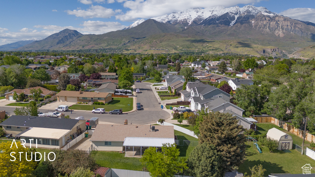Aerial perspective of suburban area featuring mountains