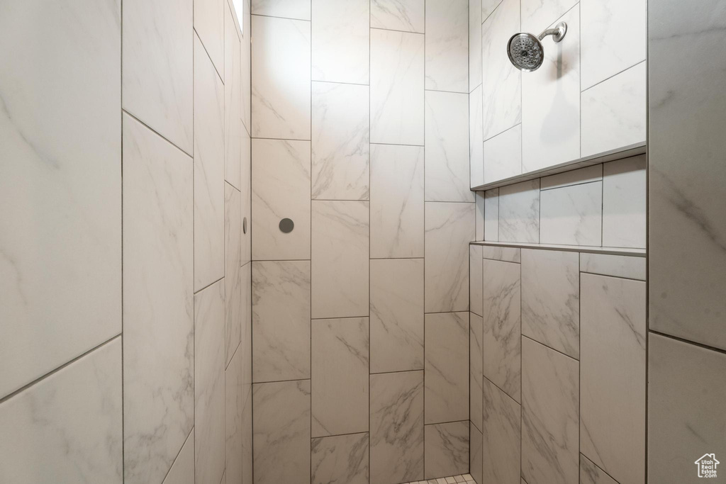 Bathroom view of tiled shower