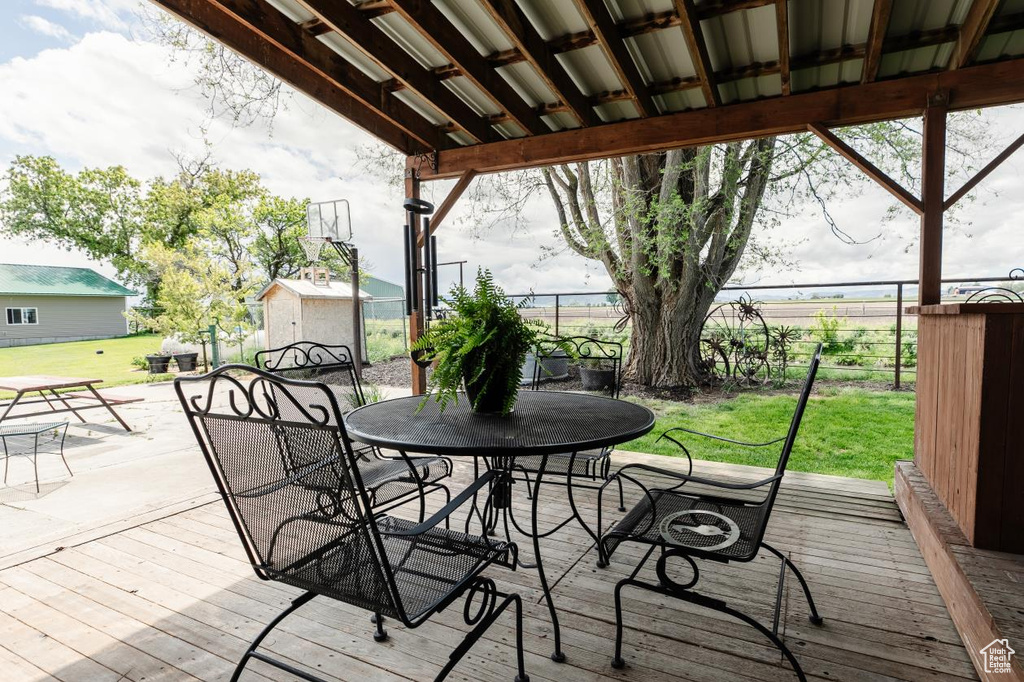 Wooden deck with outdoor dining space