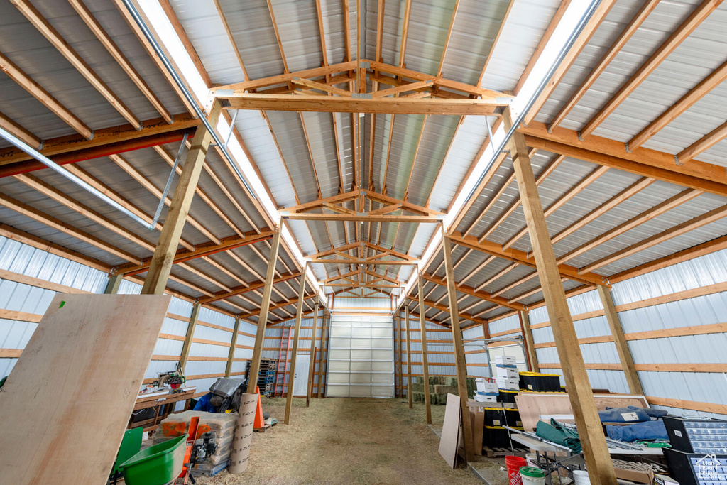 Garage with metal wall